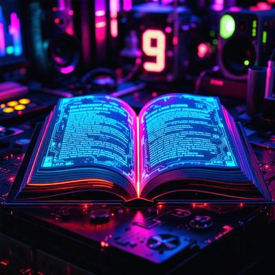 The primary subject of the image is a book with a blue cover. The book is open and appears to be a science fiction novel. The setting is a desk with a computer monitor and speakers on it. The visual style is a photo of the book on the desk. The colors and mood of the image are predominantly blue, creating a calm and focused atmosphere.